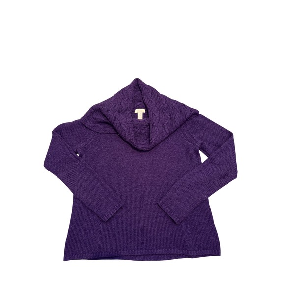 Chico's Sweaters - CHICOS Cowl Neck Knit Sweater Purple Women's Size 1 Acrylic Wool Blend Cozy Chic